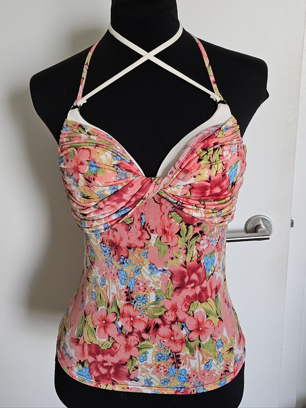 D.i.a Gyaru Pink Floral Wrap Chest Halter Tank With Built In Bra